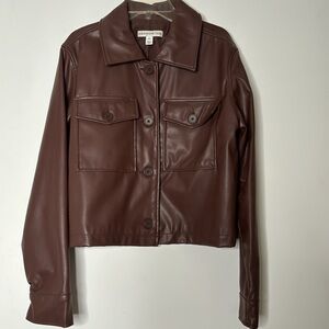 And now this MACYS brown short jacket faux leather XS gently used